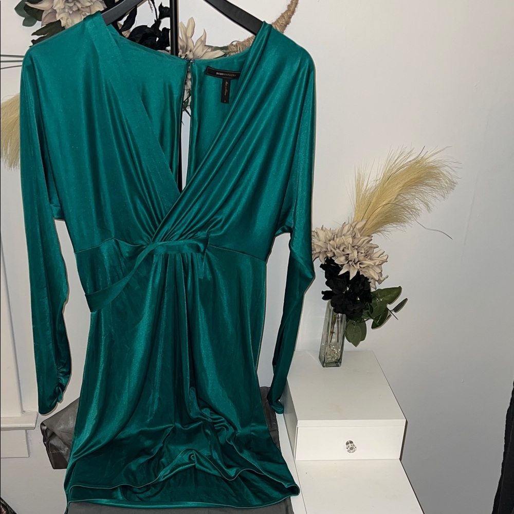 BCBGMaxAzria Teal Satin Midi Dress
